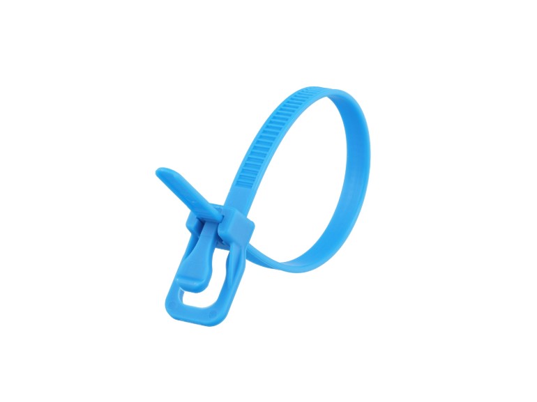 Picture of 6 Inch 50 Lbs Fluorescent Blue Releasable/Reusable Cable Tie - 20 Pack