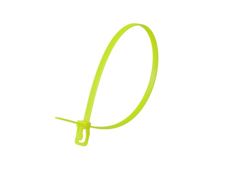 Picture of 14 Inch 50 Lbs Fluorescent Yellow Releasable/Reusable Cable Tie -100 Pack