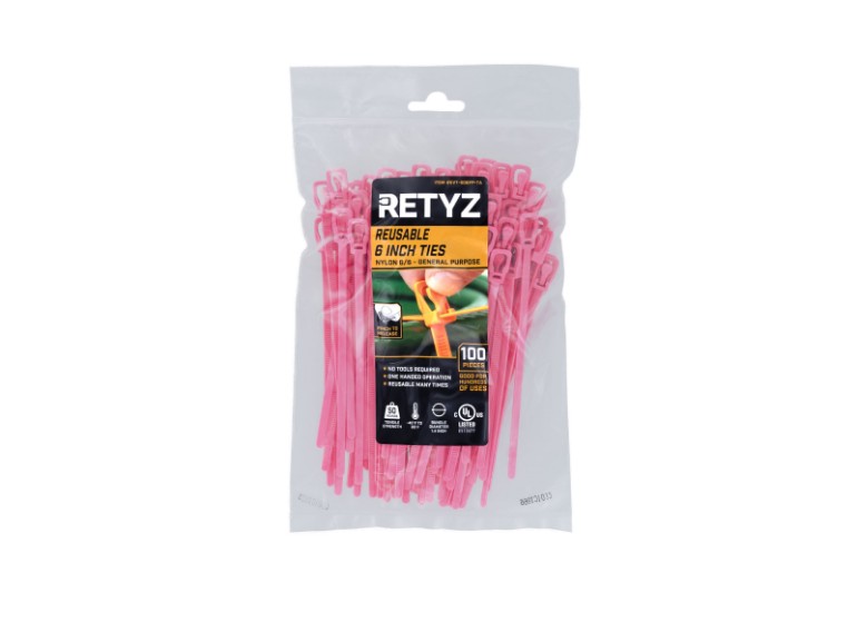 Picture of 6 Inch Fluorescent Pink Releasable/Reusable Cable Tie - 100 Pack