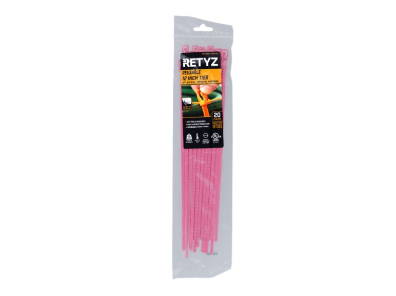 Picture of 12 Inch Fluorescent Pink Releasable/Reusable Cable Tie - 20 Pack