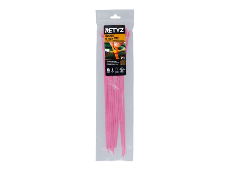 Picture of 14 Inch Fluorescent Pink Releasable/Reusable Cable Tie -20 Pack