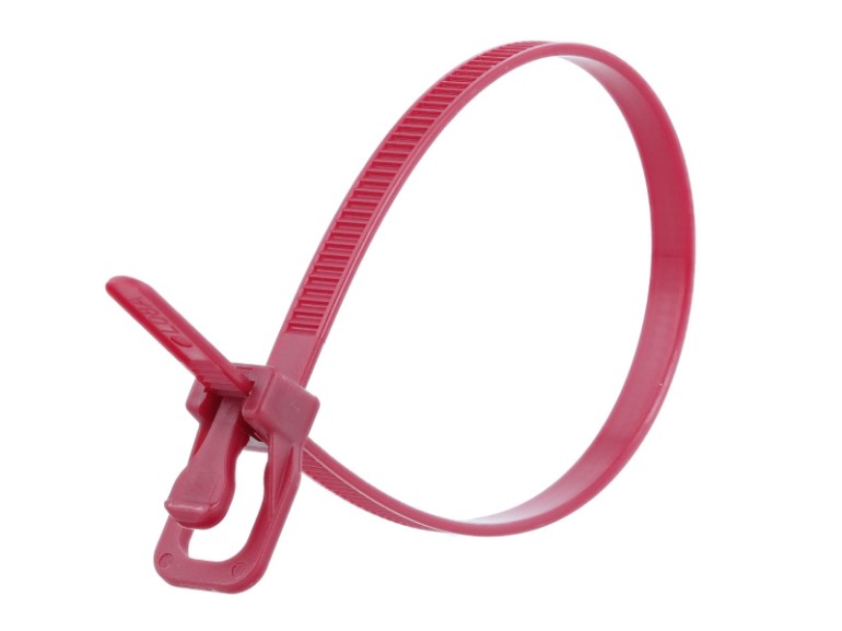 Picture of 14 Inch 50 Lbs Plenum Cranberry Releasable/Reusable Cable Tie - 20 Pack