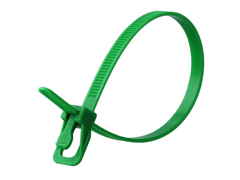 Picture of 16 Inch 50 Lbs Green Releasable/Reusable Cable Tie - 100 Pack