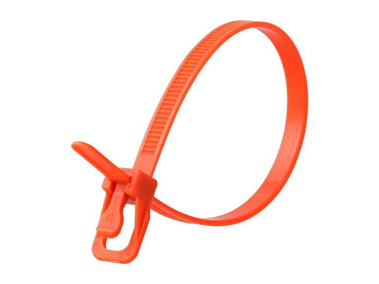 Picture of 16 Inch 50 Lbs Orange Releasable/Reusable Cable Tie - 100 Pack