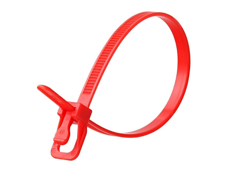 Picture of 16 Inch 50 Lbs Red Releasable/Reusable Cable Tie - 100 Pack