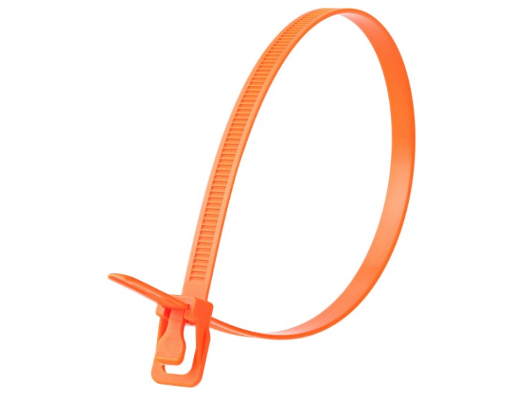 Picture of 24 Inch Fluorescent Orange Releasable/Reusable Cable Tie - 10 Pack